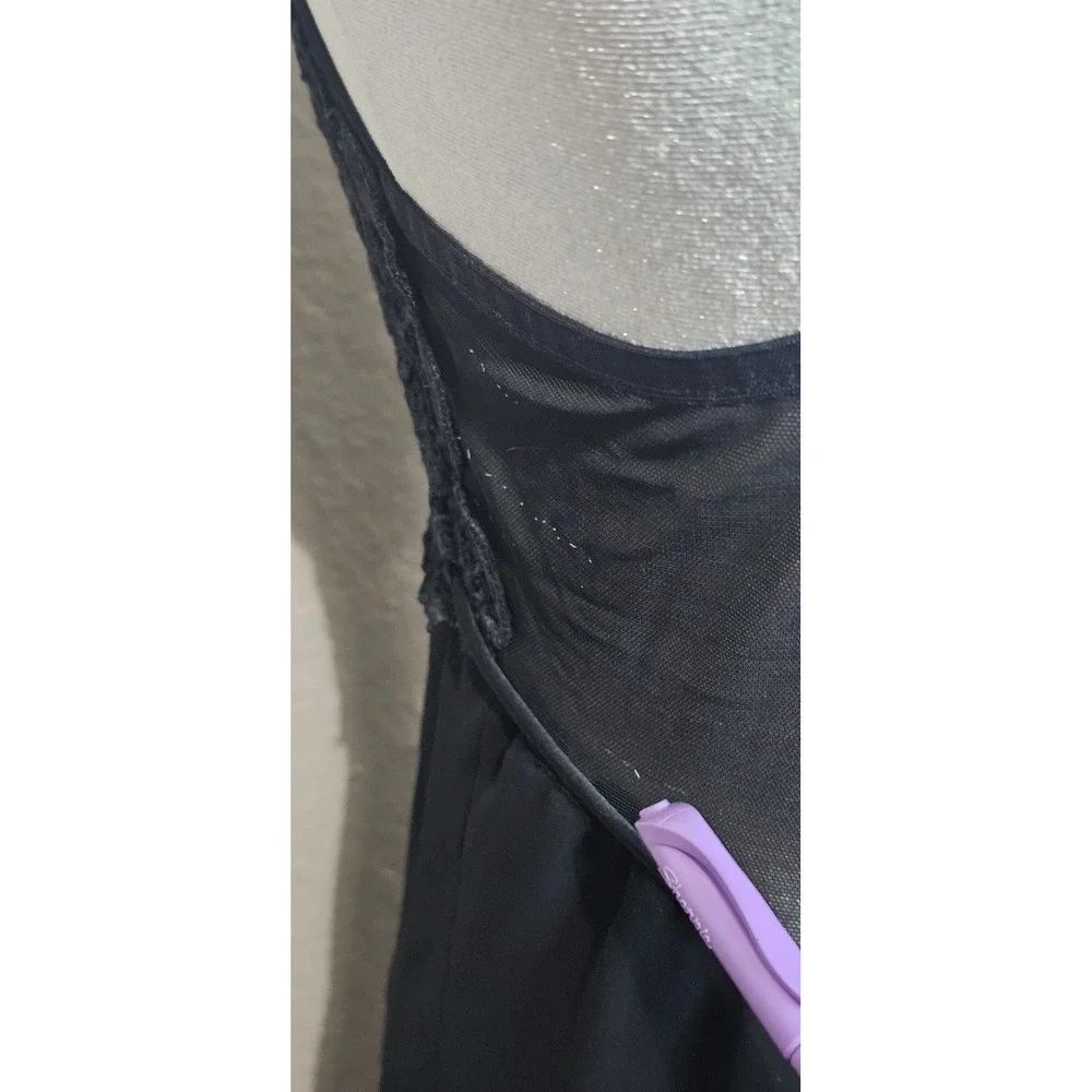 Y2K Flora Nikrooz Made USA Black Lace Chemise Slip Nightgown Lingerie Sz Small